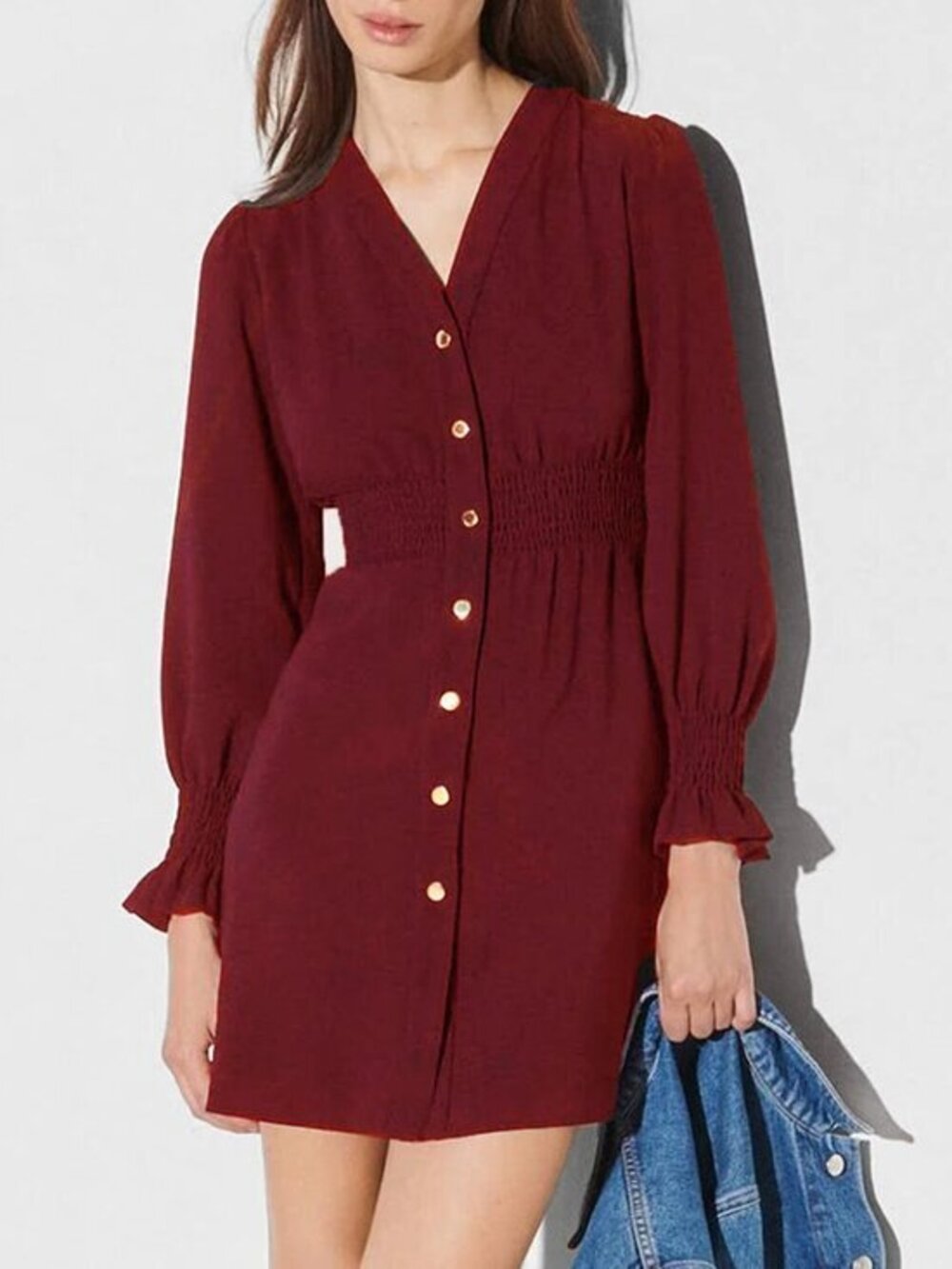 New Sandro Lylie Button-Front Mini Dress Bordeaux 42, 10, M $295
